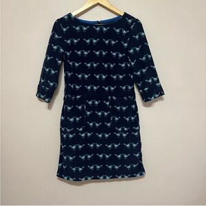 Boden Corduroy Love Bird Print Dress| Size 2|Navy Blue|Pockets|3/4 Sleeves|
Work